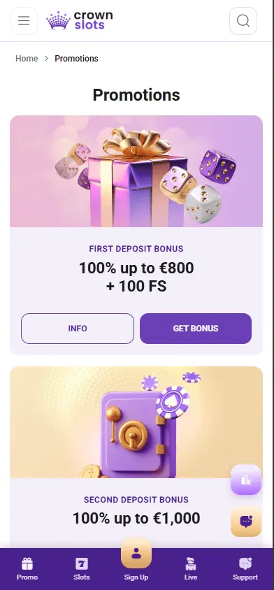 Crownslots Casino promotions on mobile